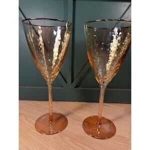 Anthropologie Zaza Iridescent Honey Luster Wine Glasses, Set of 2 With Box